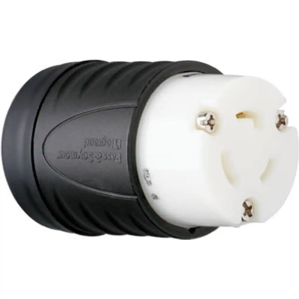 pass & seymour locking connector, black & white, 2-pole/3-wire, 20a, 125-volt