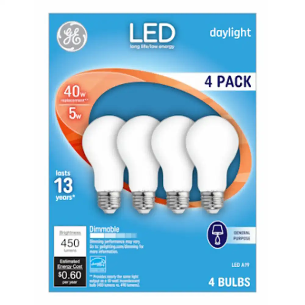 led light bulbs, daylight, 5 watt, 450 lumens, 4-pk.