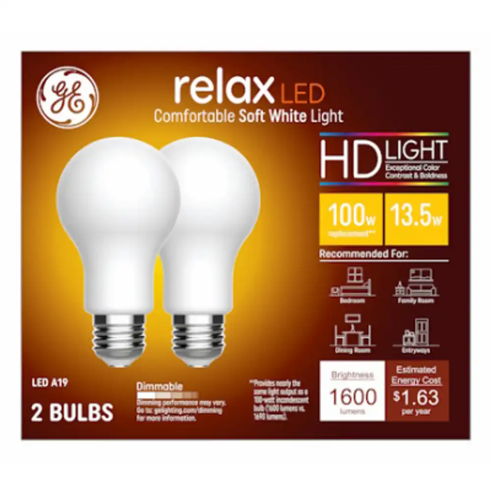 relax hd+ led light bulbs, soft white, 1600 lumens, 13 watt, 2-pk.