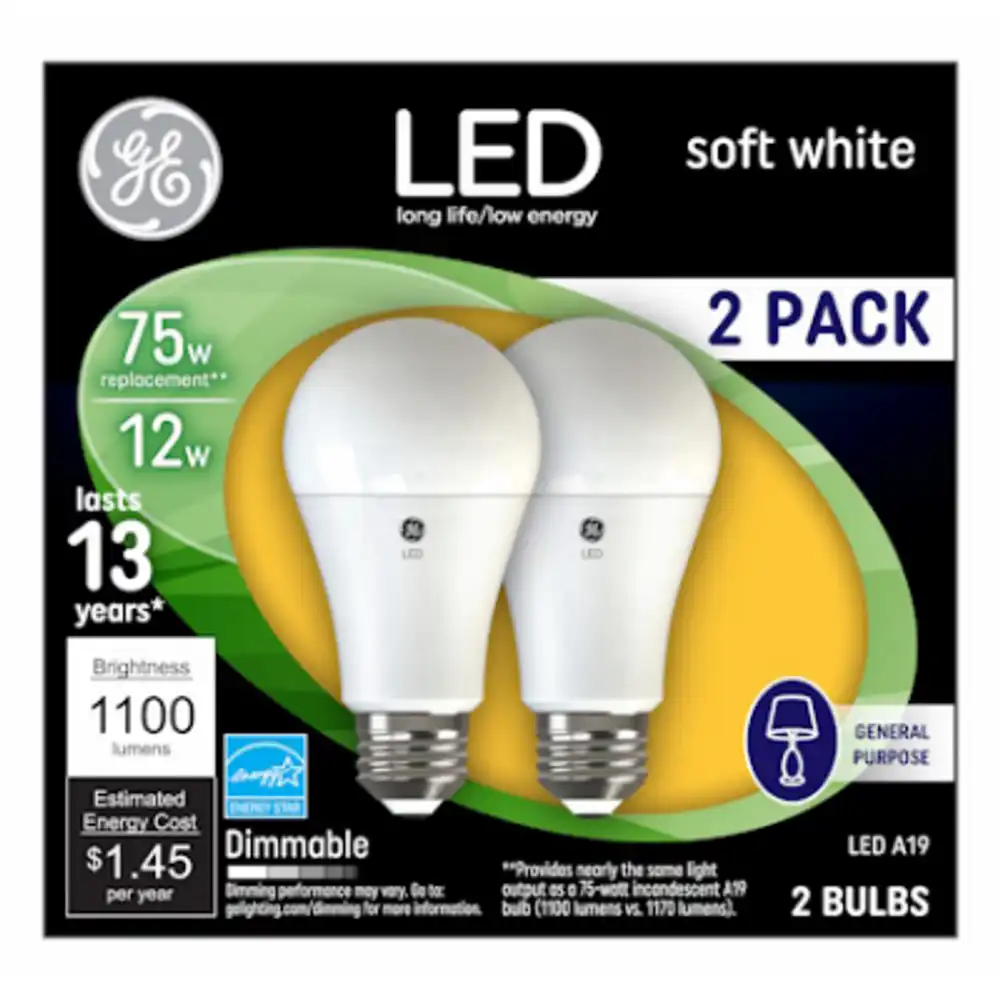 led light bulbs, frosted soft white, 12 watt, 1100 lumens, 2-pk.