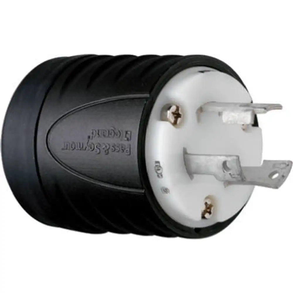 pass & seymour locking plug, black & white, 2-pole, 3-wire grounding, nema l6-30p, 30-amp., 250-volt