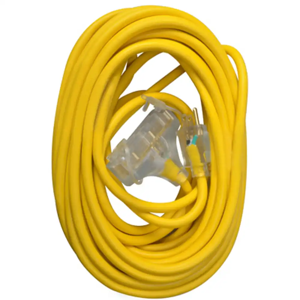 3-outlet extension cord, 12/3 sjtw, yellow, 50-ft.