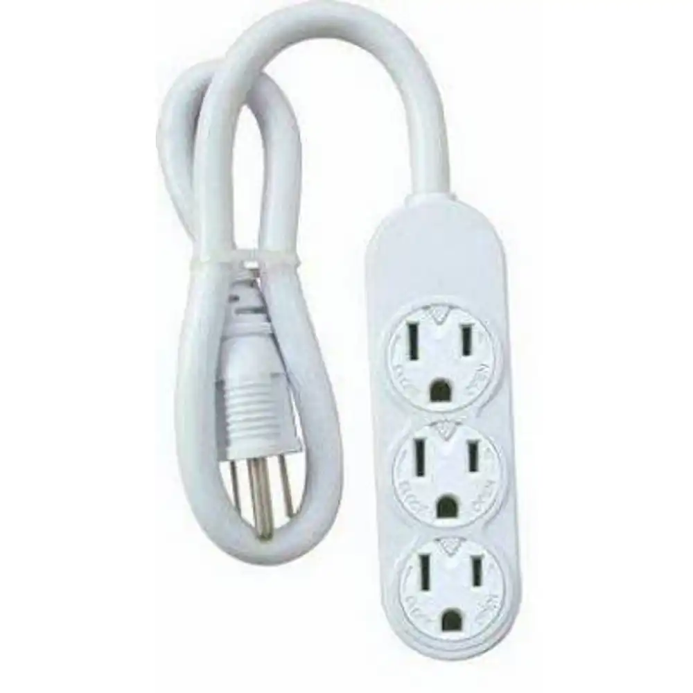 white mini 3-outlet power strip