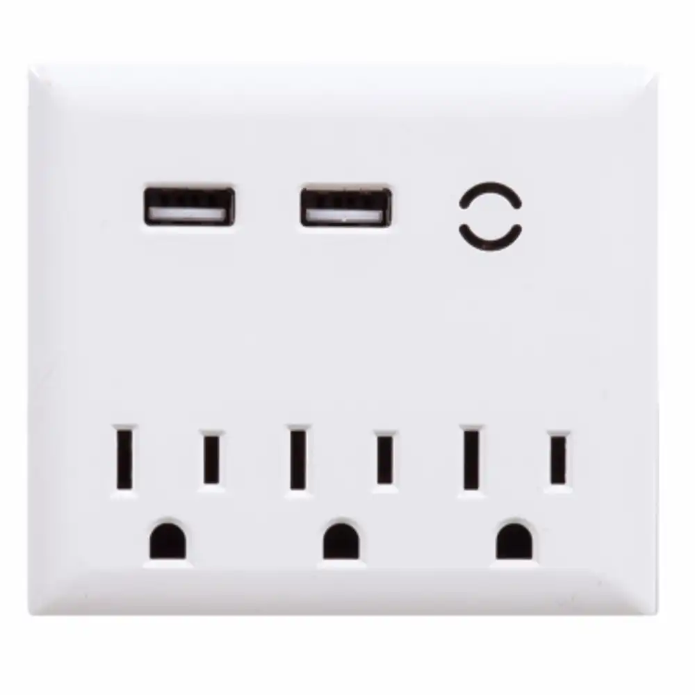 wall tap surge protector, 3-outlet, 2-usb, white