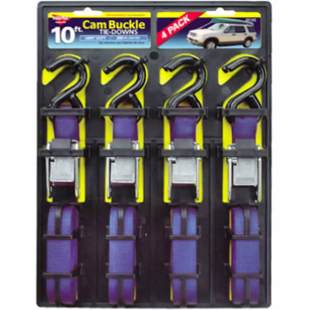 cam buckle tie down, 10 ft., 4-pk.