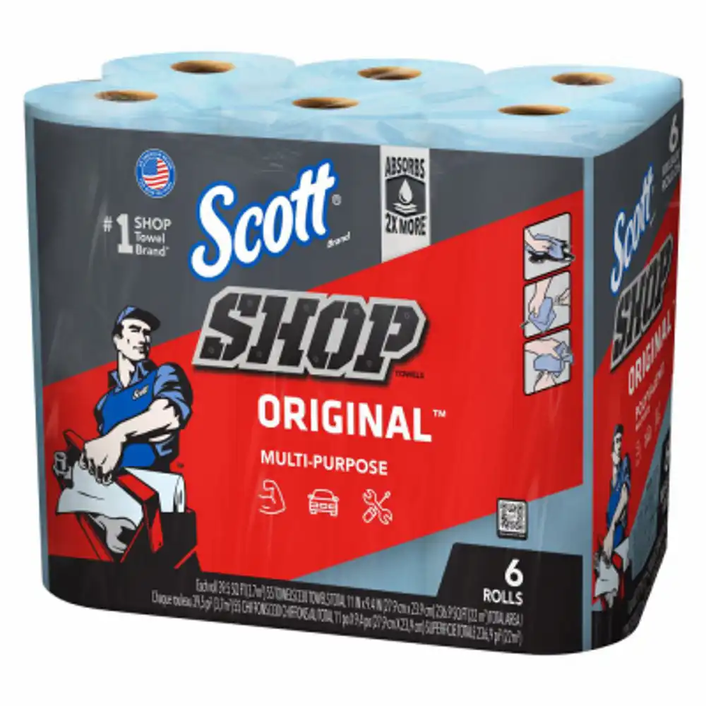 shop towels, blue, 6-pk.
