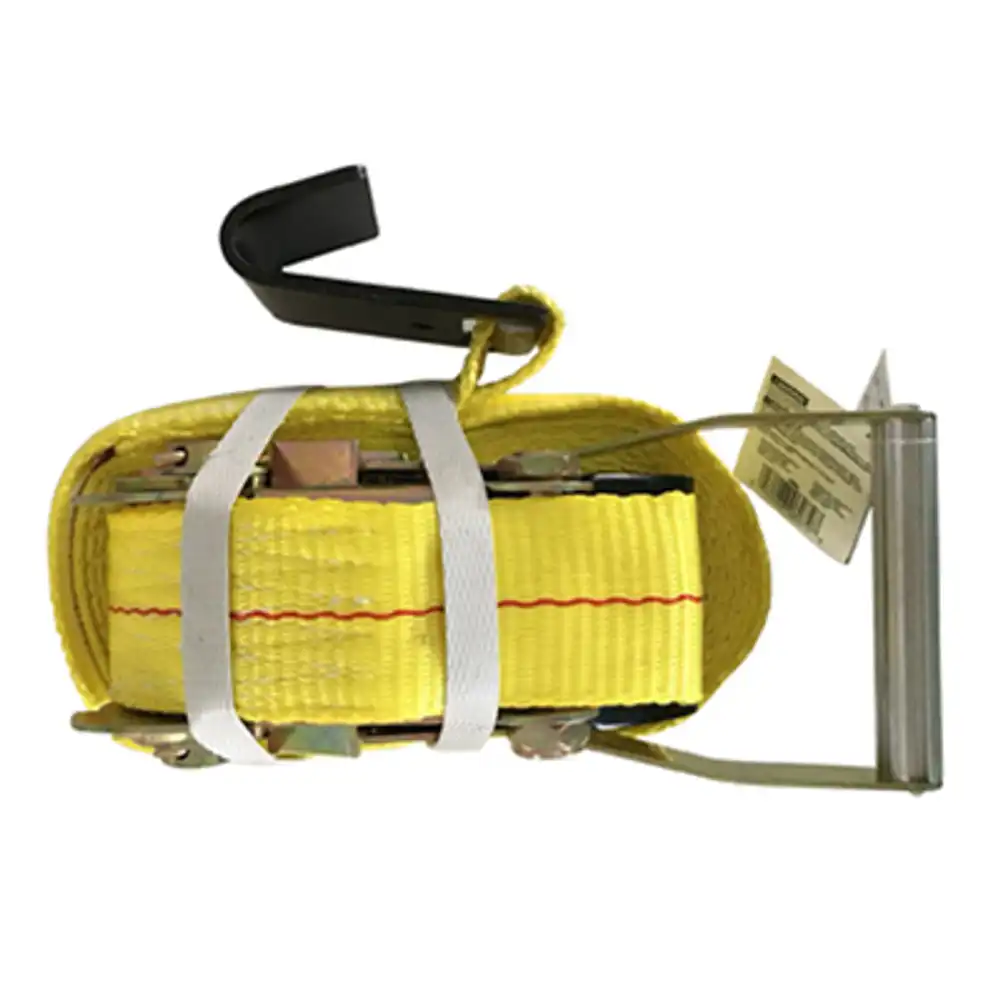 tie-down with ratchet, flat hooks, 27 ft. x 2 in.
