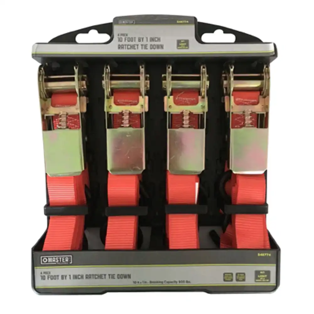 ratchet tie-downs, 10 ft. x 1 in, 4-pk.