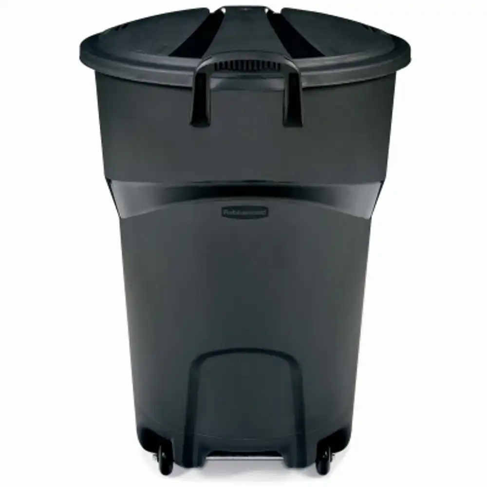 roughneck wheeled trash can, w/ lid, 32 gallons