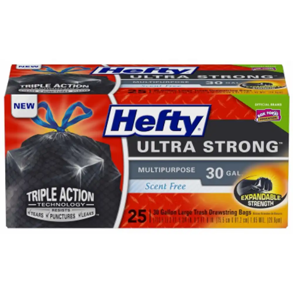 ultra strong ultra large drawstring trash bags, black, 25-ct., 30 gallon
