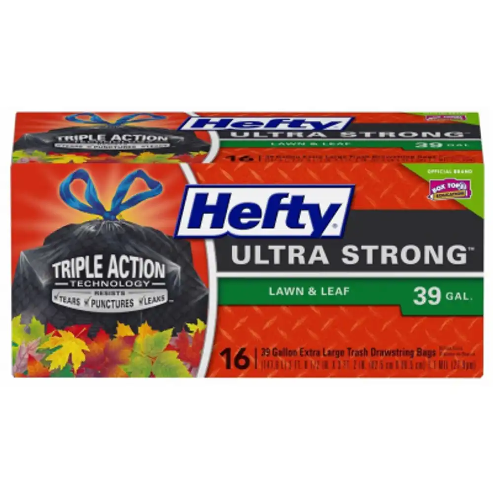 ultra strong heavy-duty drawstring lawn & leaf bags, black, 16-ct., 39 gallon