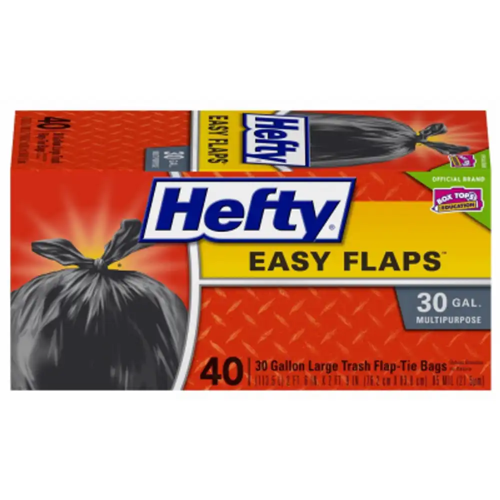 easy flap large trash bags, black, 30 gallon, 40-ct.