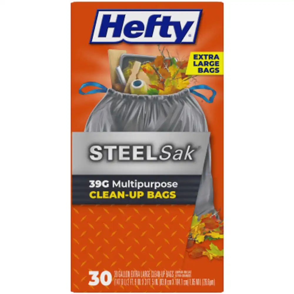 steel sak heavy-duty drawstring contractor cleanup trash bags, gray, 39 gallons, 30-ct.