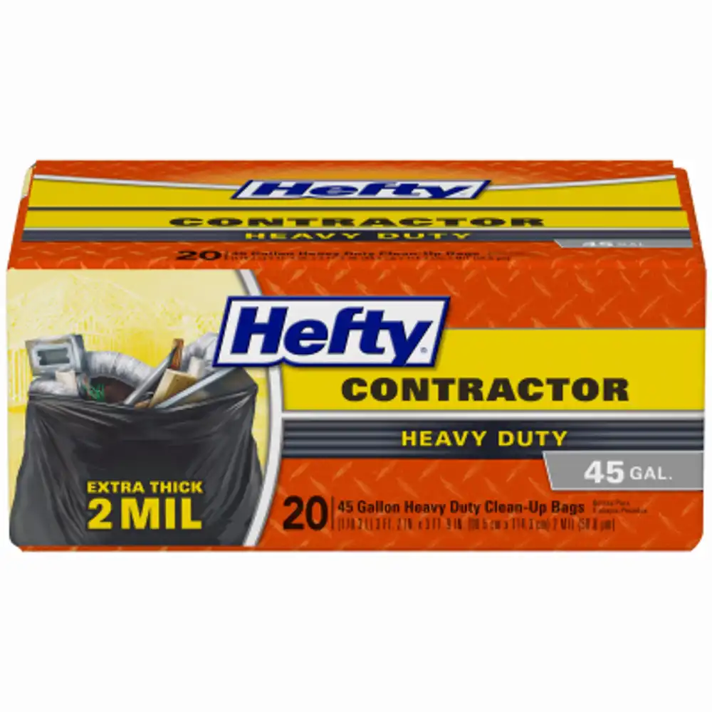 contractor trash bags, heavy duty, 45-gallon, 20-ct.