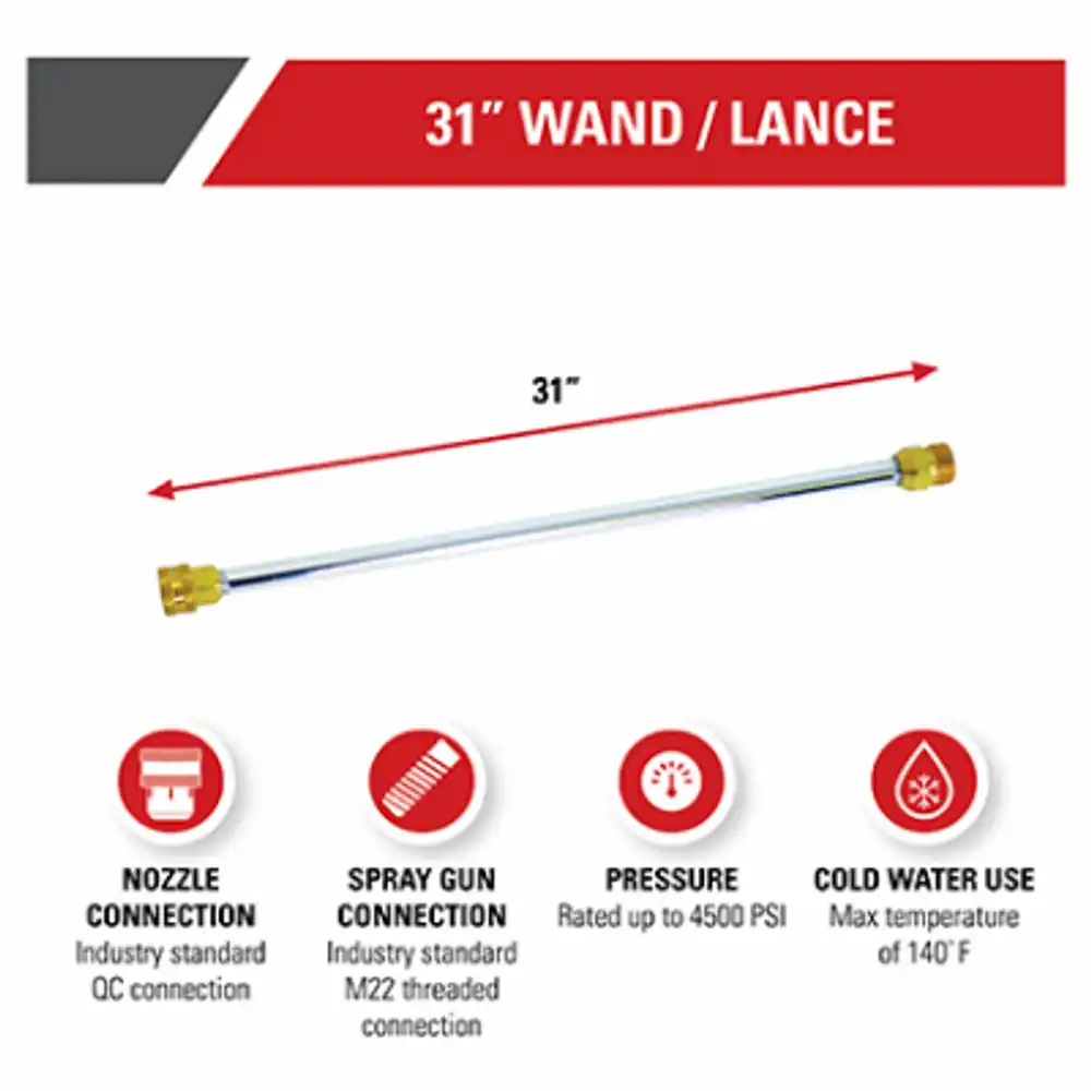 universal pressure washer wand, rated up to 4500 psi, 31 in.