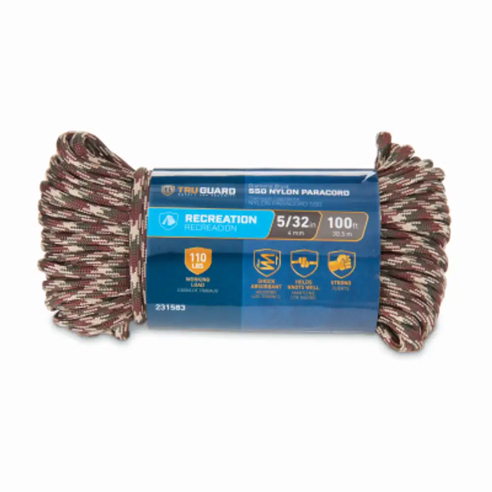 paracord 550 nylon rope, camouflage, 5/32 in. x 100 ft.