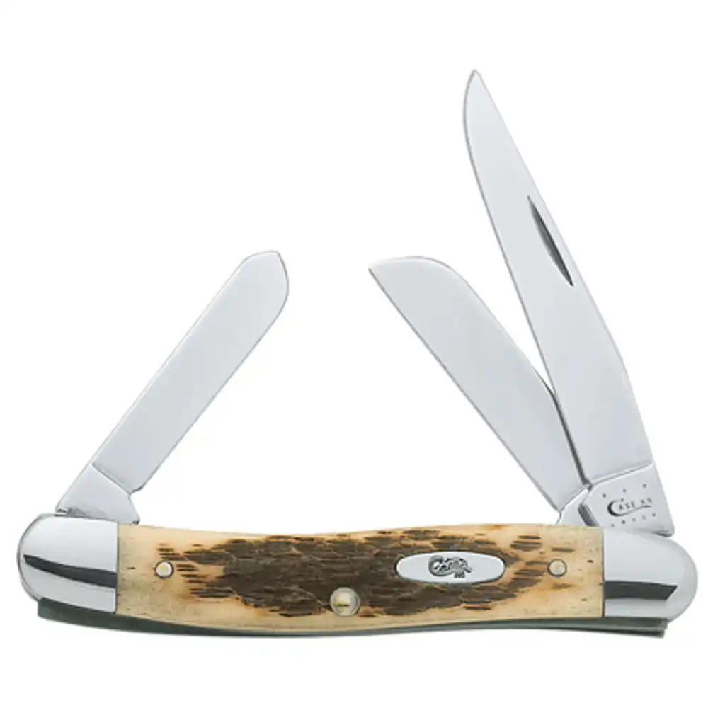 stockman pocket knife with clip, stainless steel/amber bone, 3-7/8-in. length closed