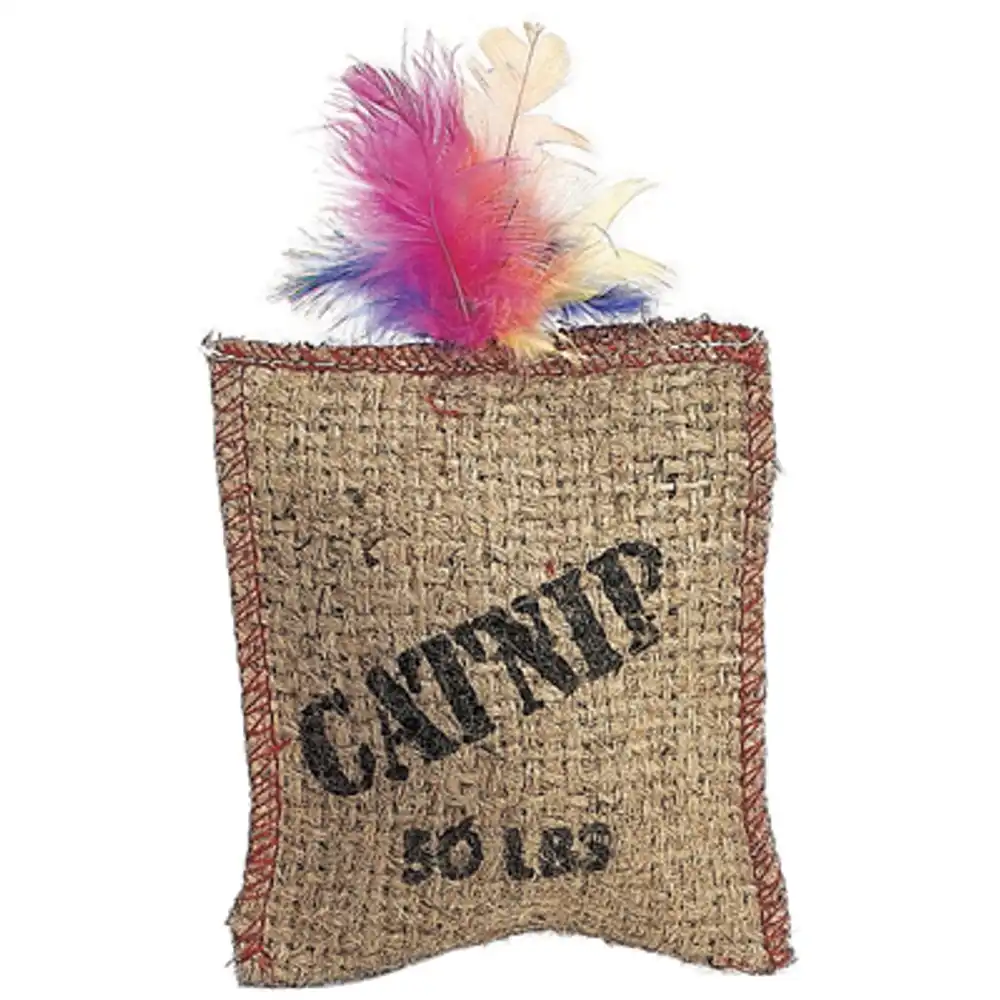jute & feather sack cat toy with catnip