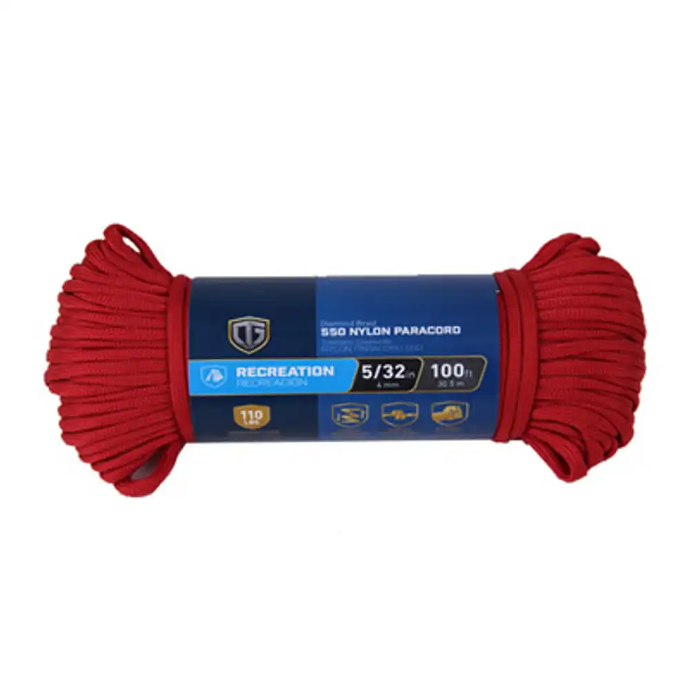 para cord 550 nylon rope, red, 5/32 in. x 100 ft.