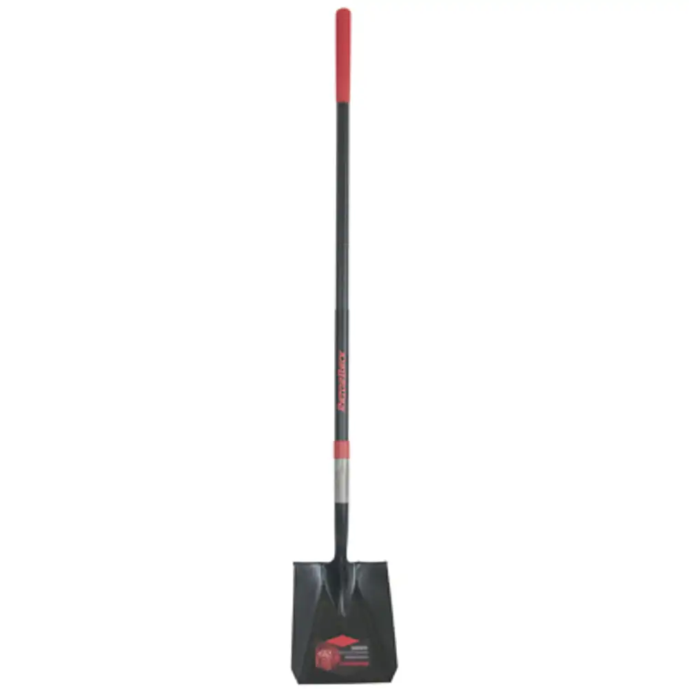 square point shovel, long fiberglass handle, cushion grip