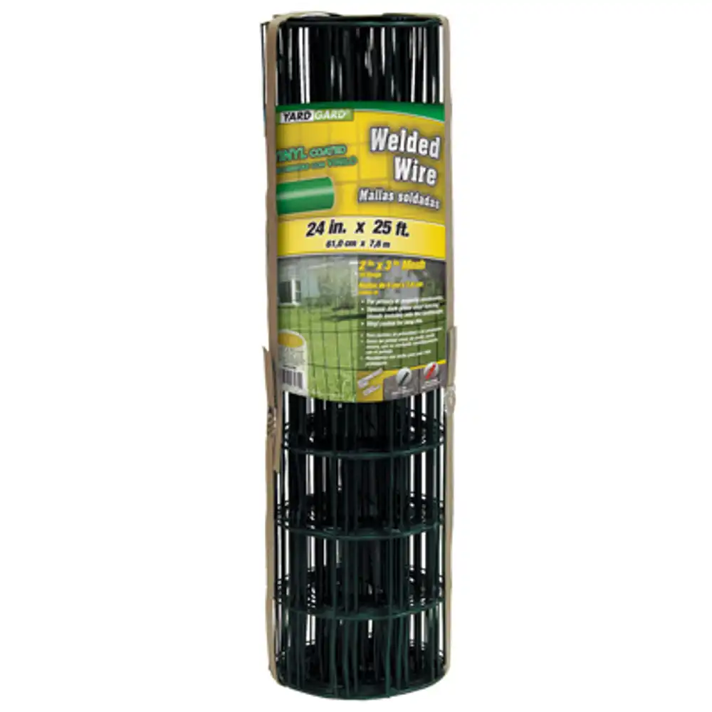 welded wire fence, green vinyl coated, 16 gauge, 3 x 2-in. mesh, 24-in. x 25-ft.