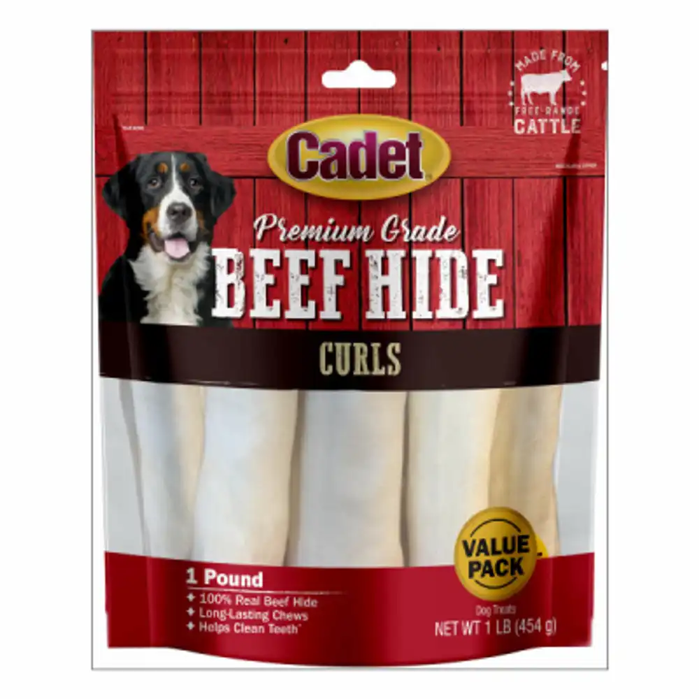 premium grade beef hide chew curls dog treat, original flavor, 1 lb.