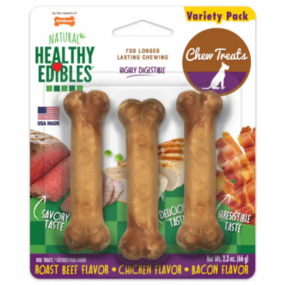 healthy edibles all-natural long-lasting chew treats, x-small/petite dogs, variety 3-pk.