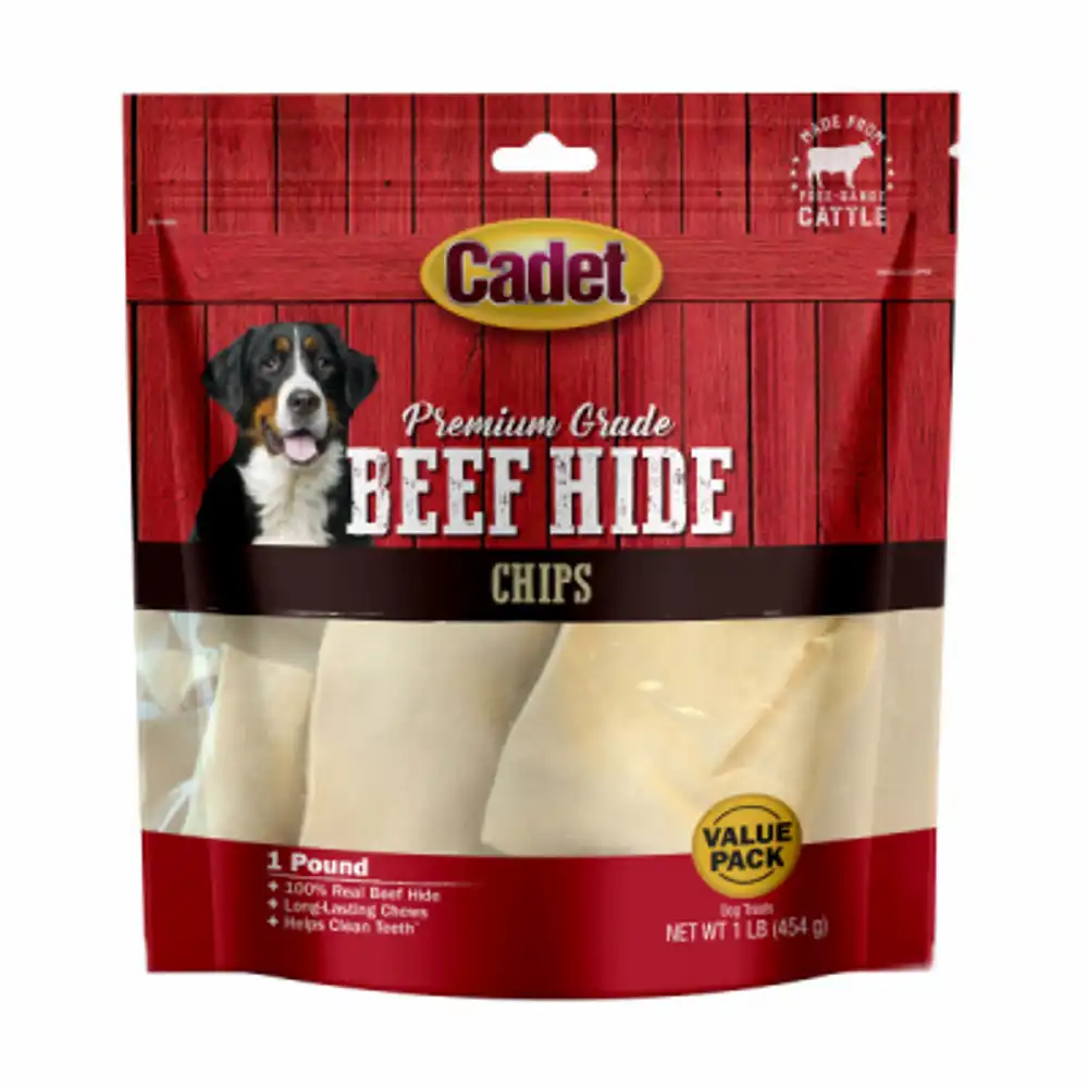 premium grade beef hide chew chips dog treat, natural flavor, 1 lb.