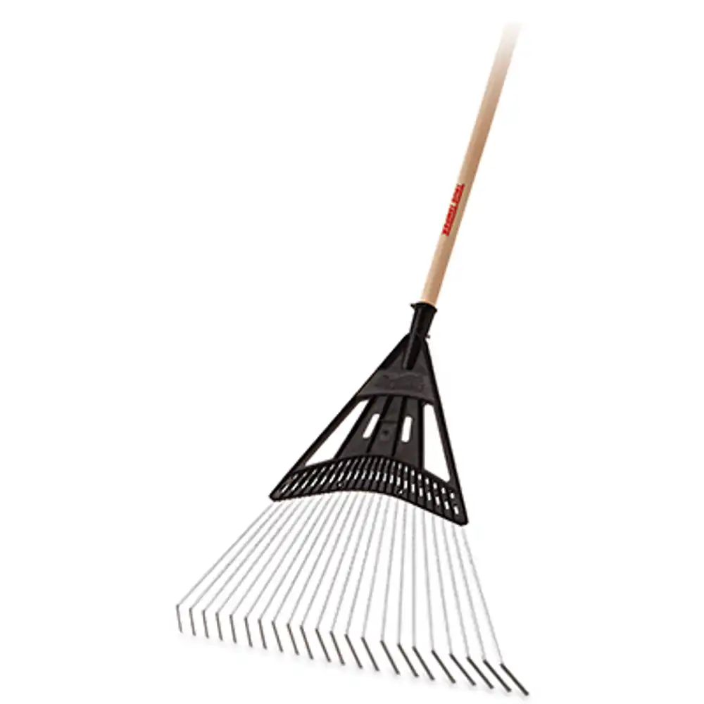 leaf rake, 22 steel tines, wood handle