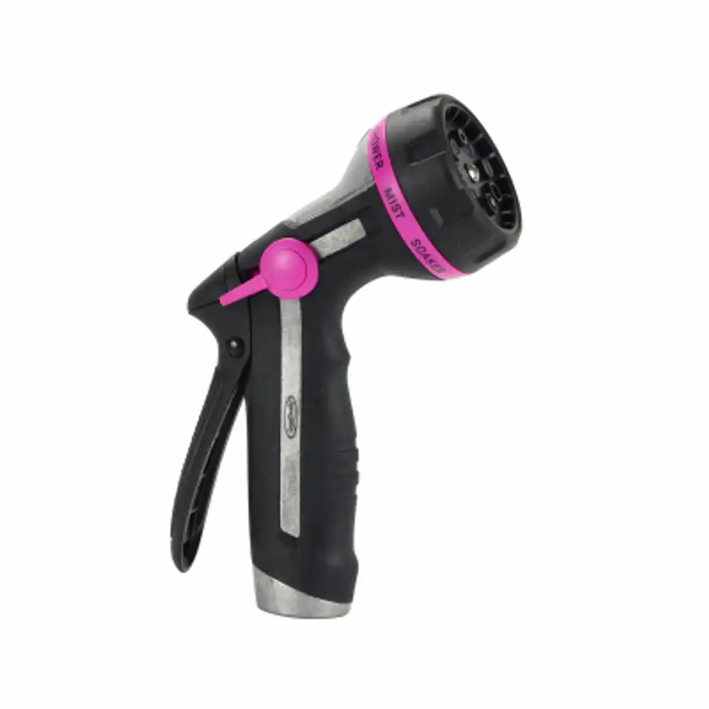 8-pattern hose nozzle, rear triggner, rubber comfort-grip over metal