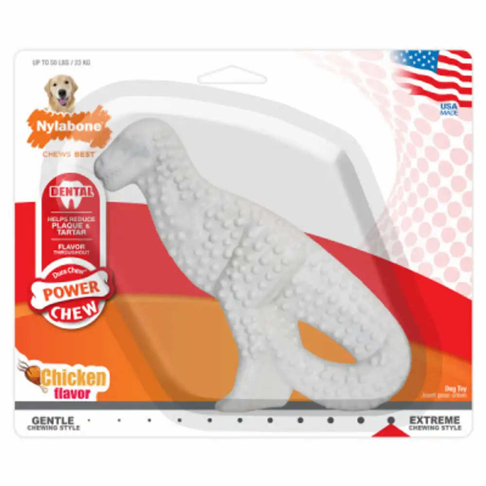 dental dinosaur power chew durable dog toy, chicken flavor, large, 1-ct.