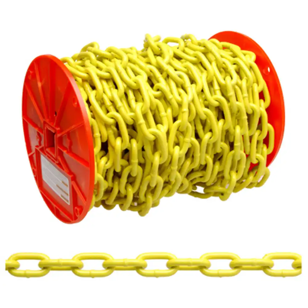 3/16 in. yellow polymer proof coil chain, 100 ft.