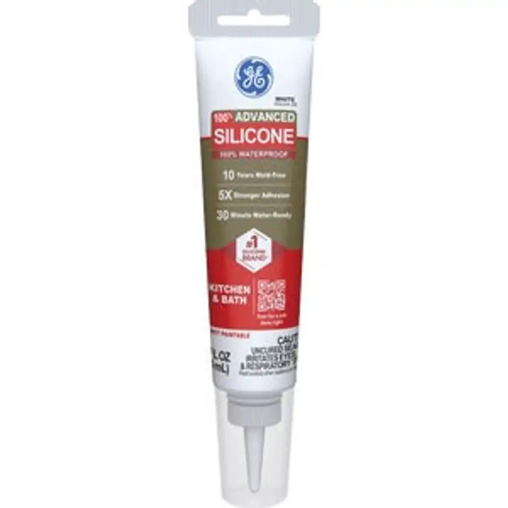 ge advanced silicone kitchen & bath sealant, white, 2.8 oz. tube
