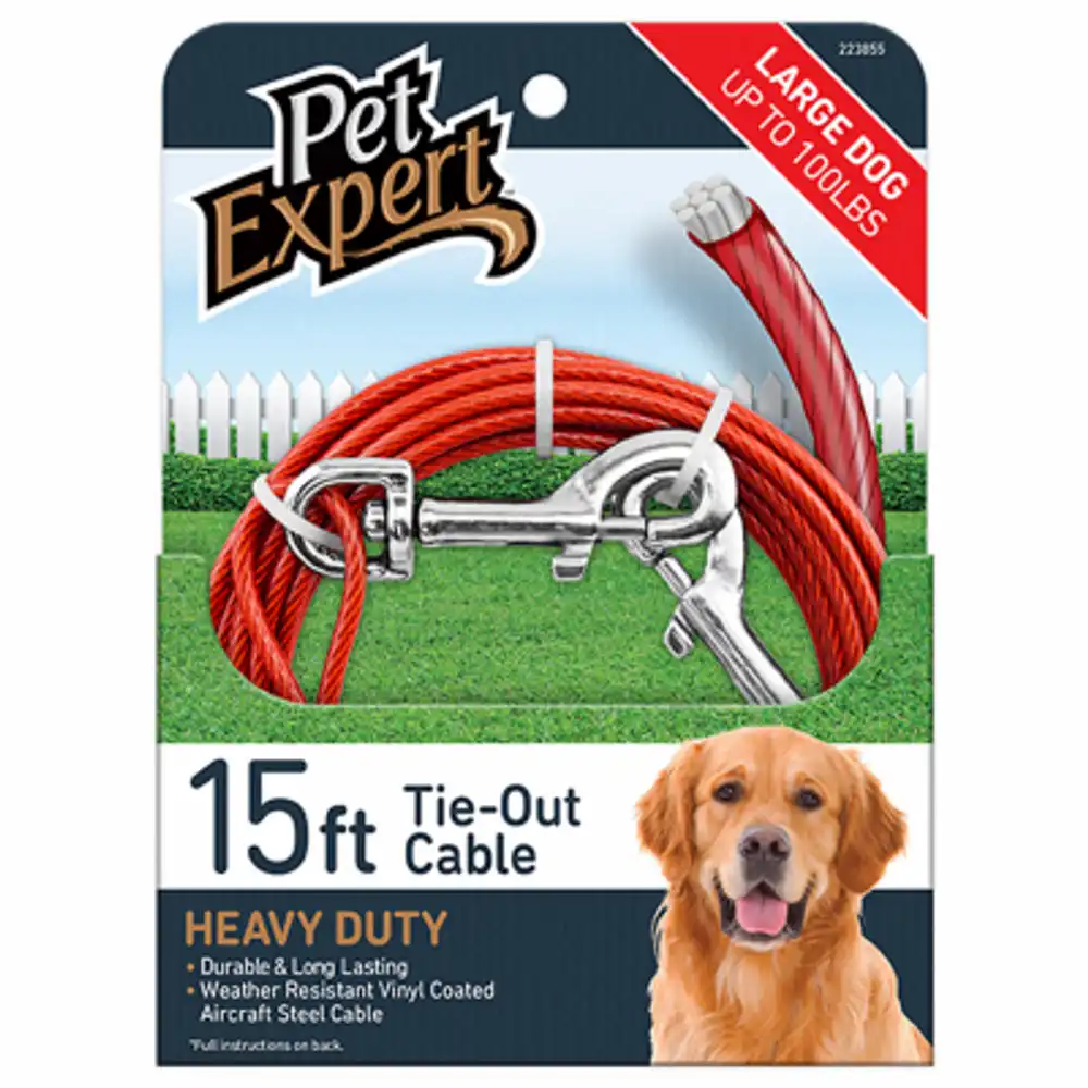 dog tie out, heavy weight steel aircraft cable, 15-ft.