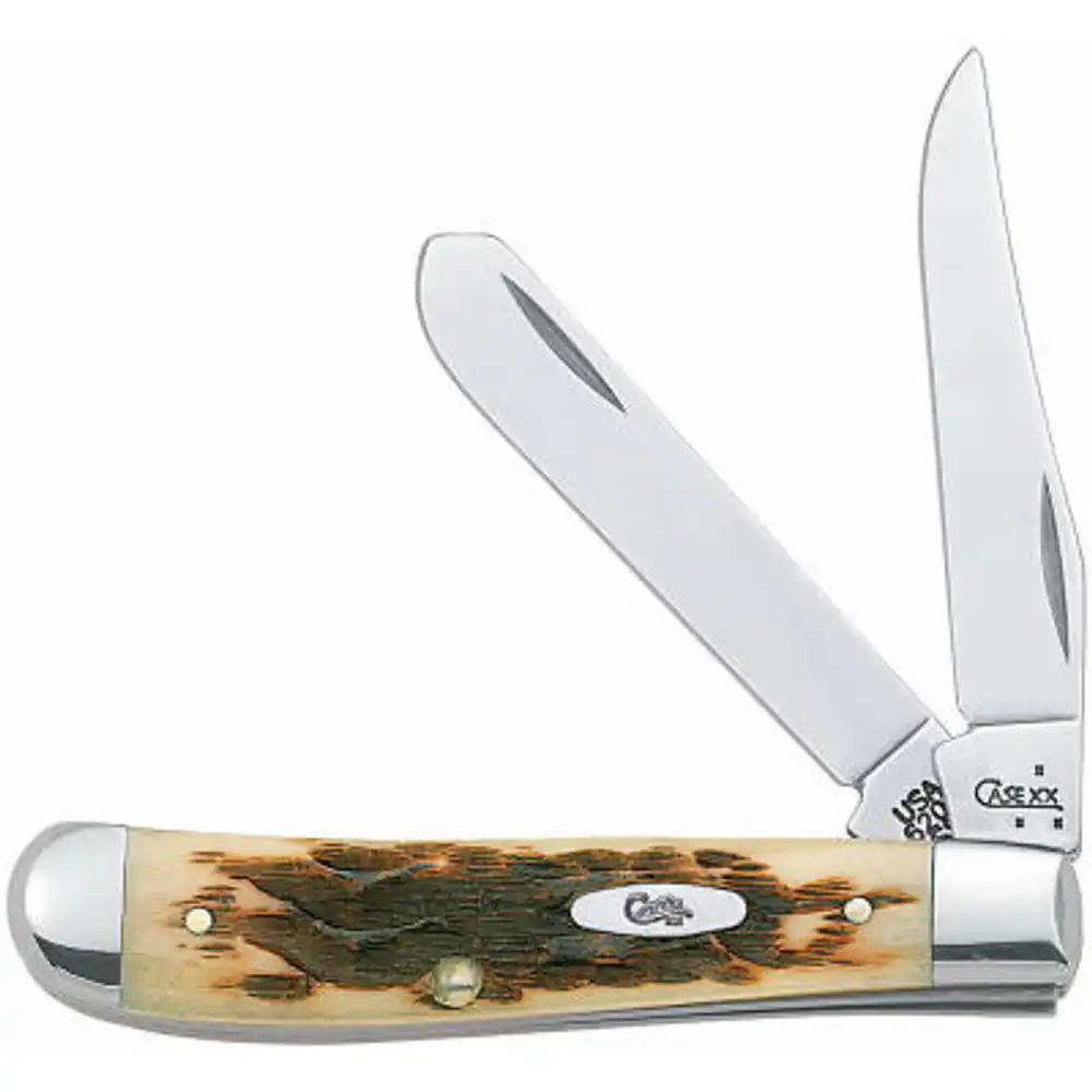 mini trapper pocket knife, stainless steel/amber bone, 3-1/2-in. closed