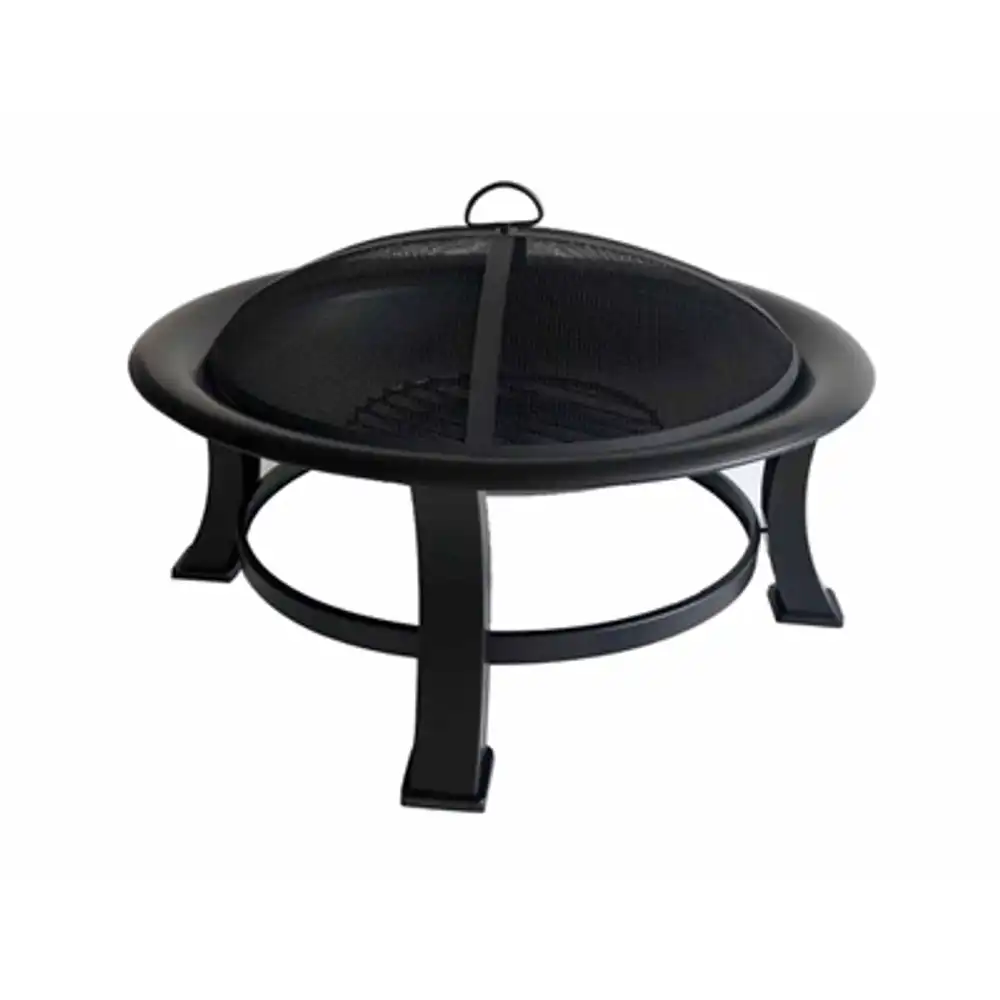 fire pit with screen & poker, black, 30-in. diameter