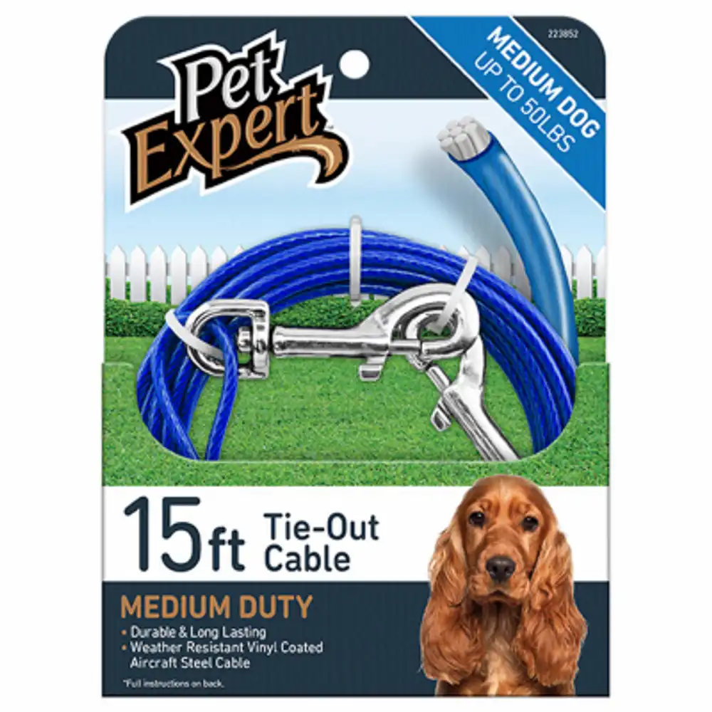 dog tie out, lightweight steel aircraft cable, blue 15-ft.