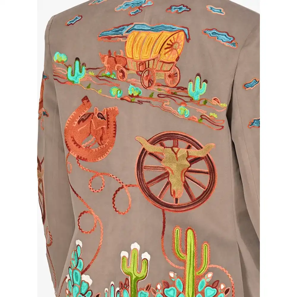 american darling grey fabric blazer jacket western wagon cactus embroidery