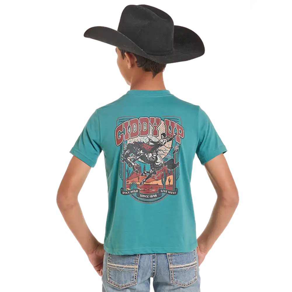 boy's giddyup graphic tee shirt - teal
