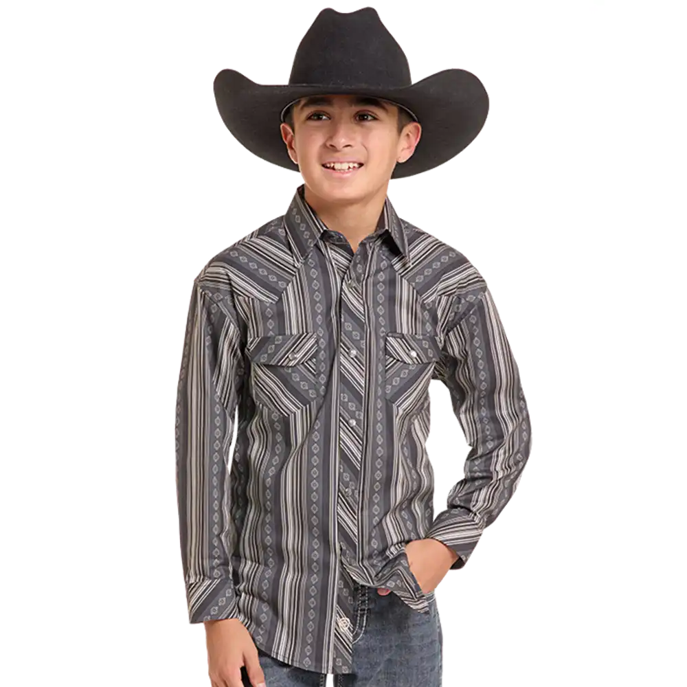 medallion stripe print shirt - charcoal