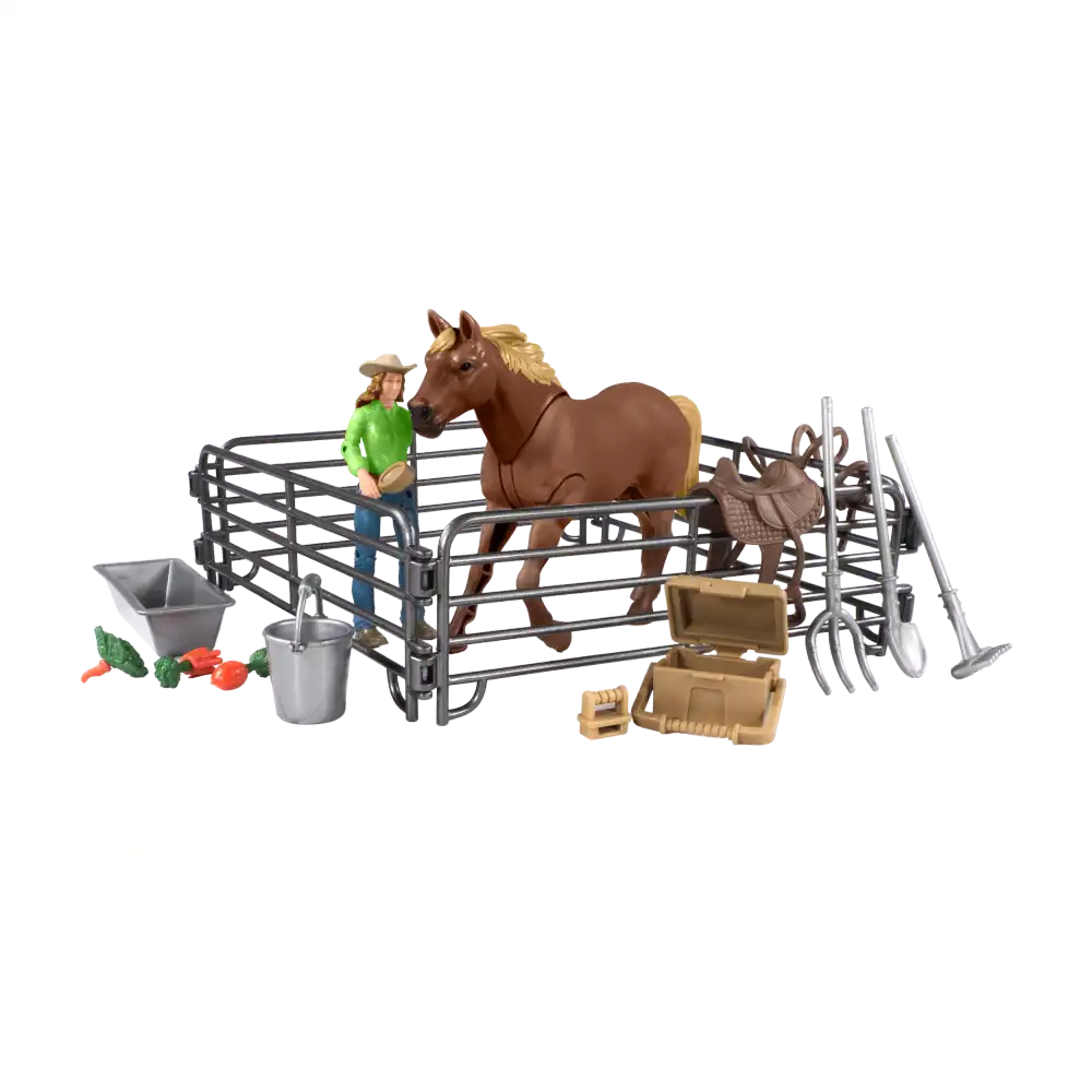 big country adventure 19-piece horse with cowgirl playset