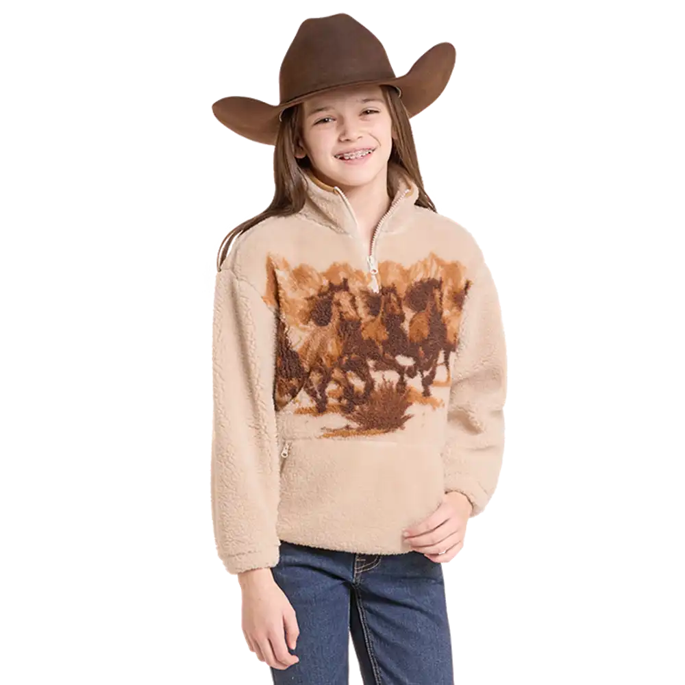 horse print 1/4 zip sherpa pullover - natural