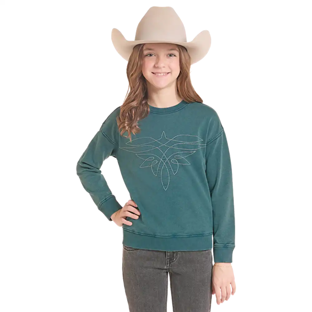 embroidered bootstitch pullover - teal