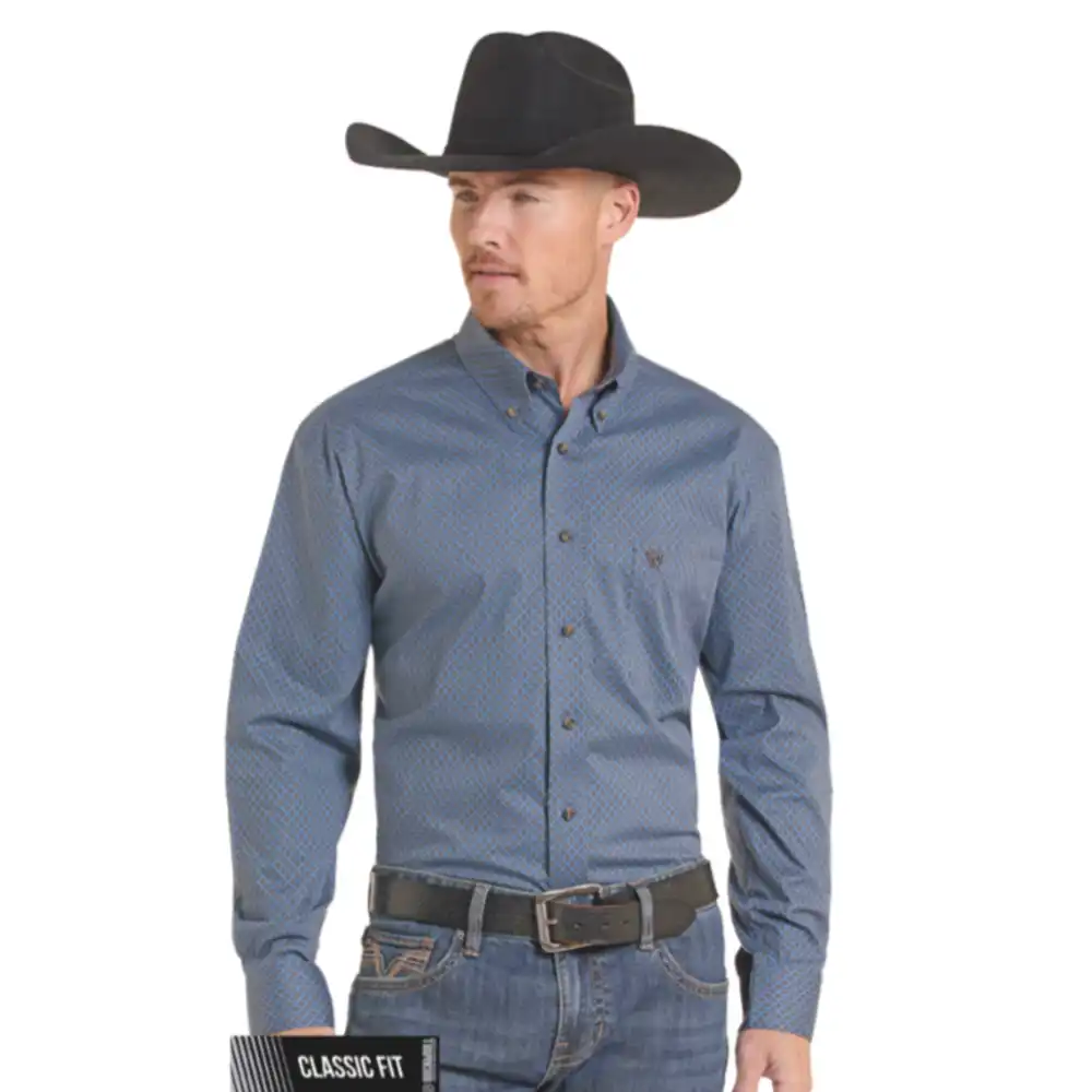 men's diamond print long sleeve shirt - blue