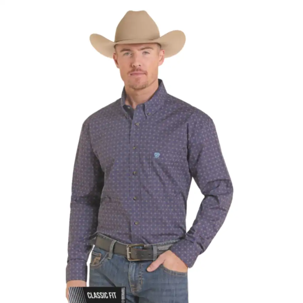 men's long sleeve shirt diamond digital print - blue