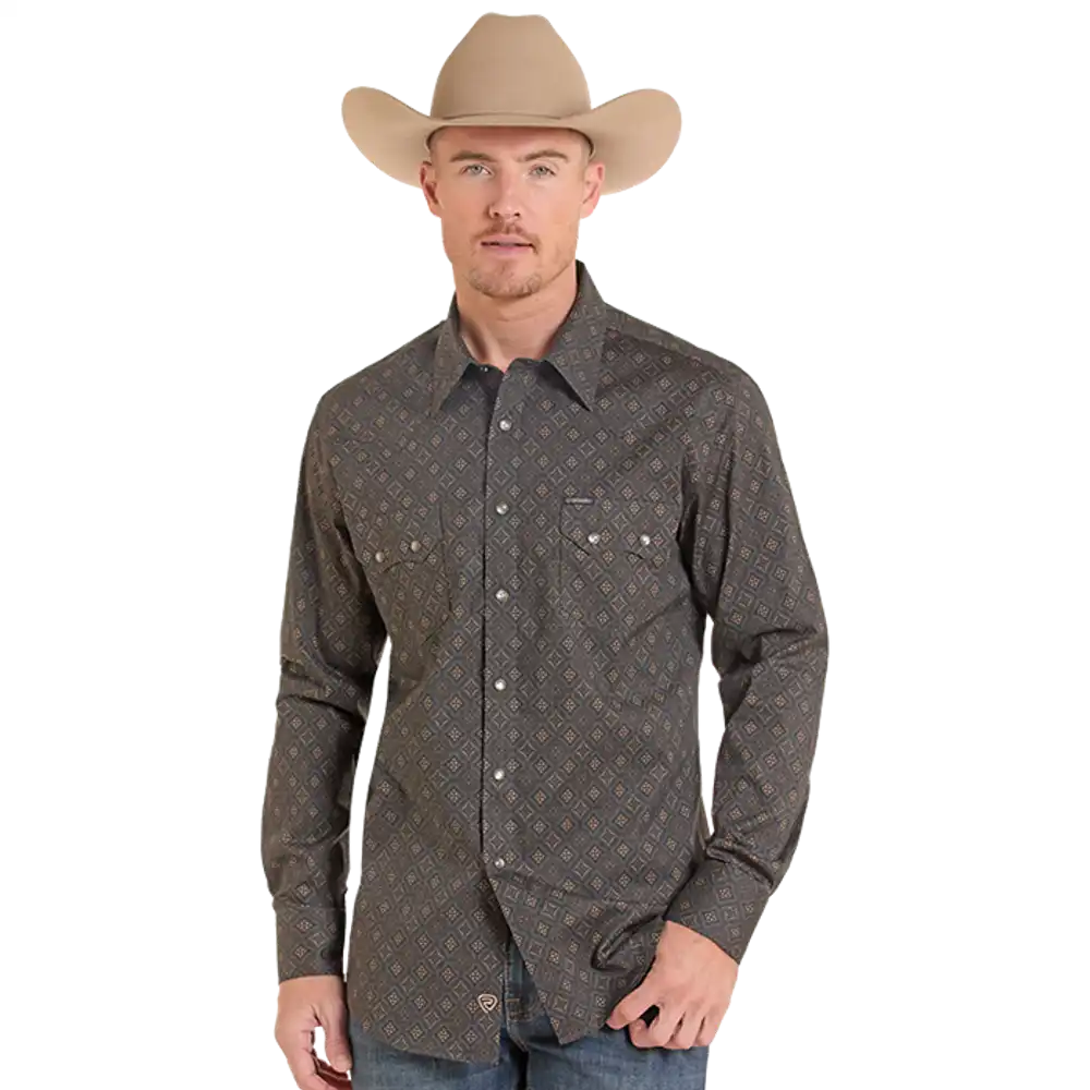 medallion print long sleeve shirt - charcoal