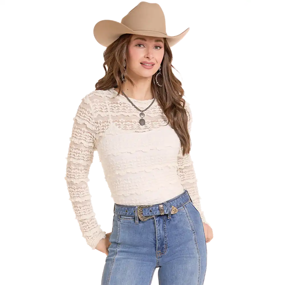 knit lace long sleeve top - cream