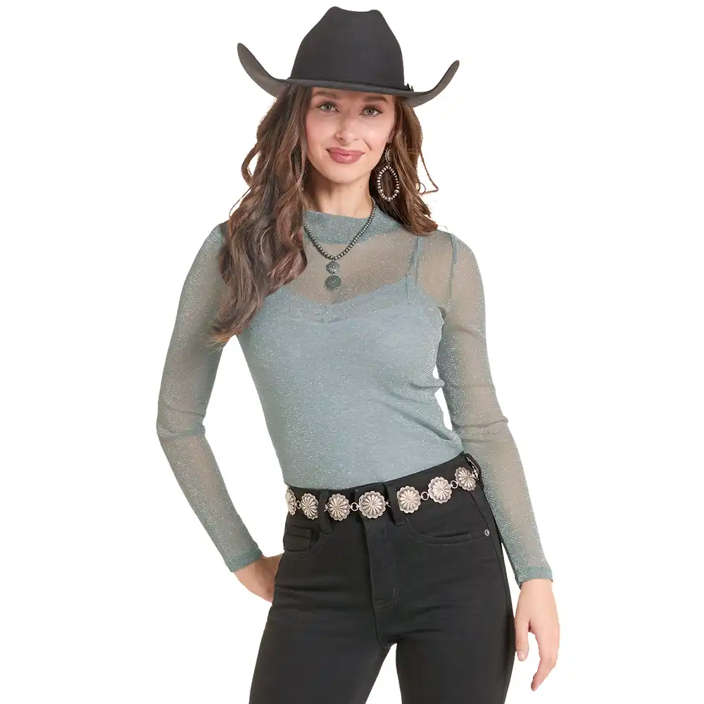 knit lurex long sleeve top - jade