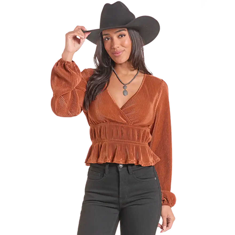 plisse long sleeve blouse
