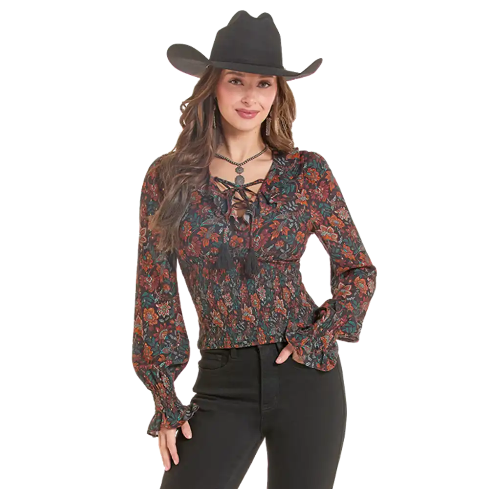 floral lurex print blouse - hunter green